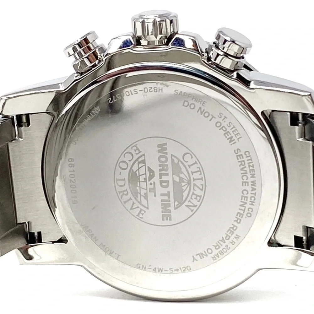 Citizen Eco-Drive World Time A-T Bracelet Watch Solar Silver-Toned w/ Blue Face - Picture 5 of 13